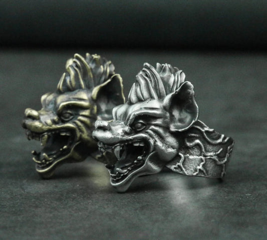 African Hyena 925 Silver Ring, Animal Ring, Men's Ring, Hyena Jewelry, African Jewelry