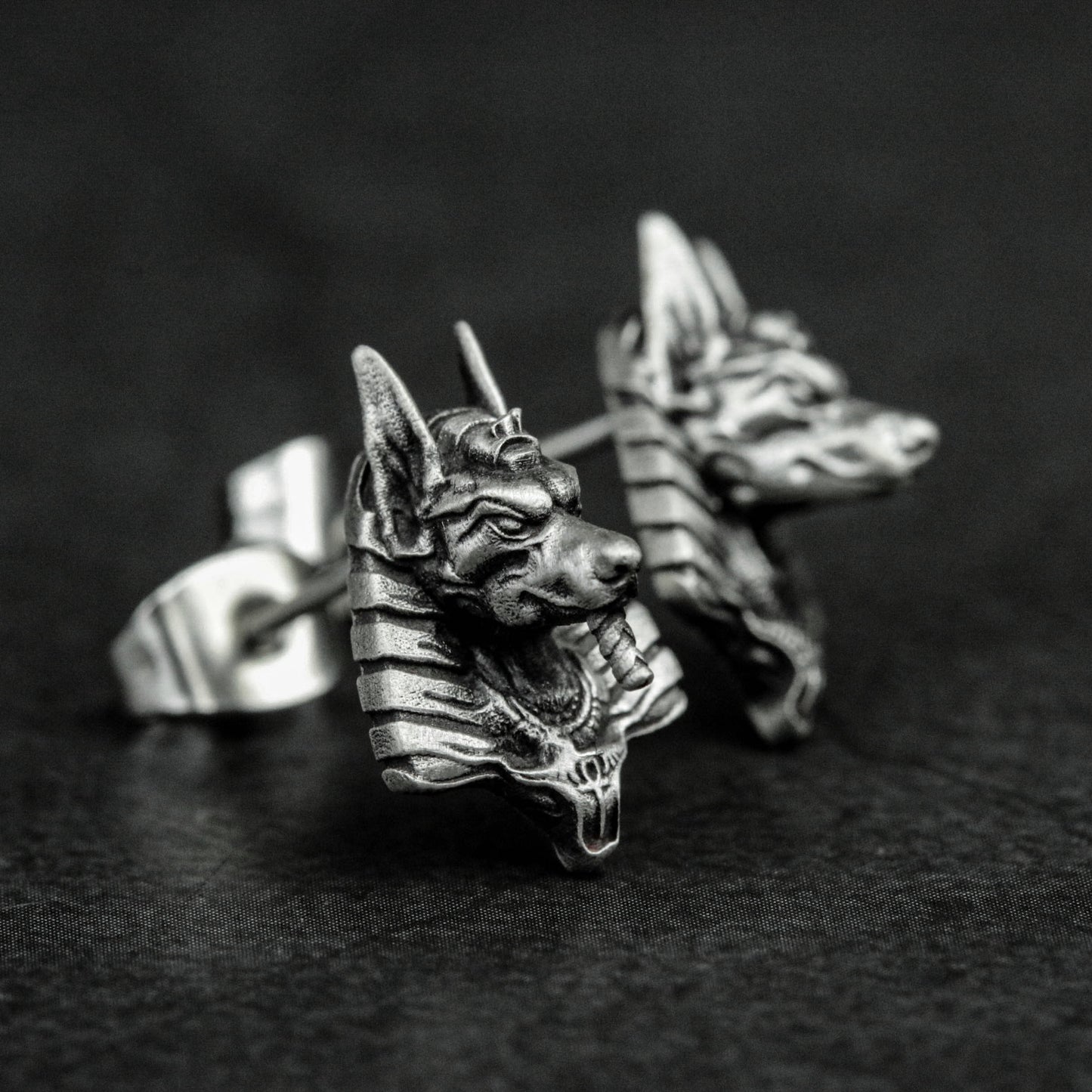 Anubis Egyptian Silver Stud Earrings, Silver Egyptian Jewelry, Egyptian God Stud Earrings - Handmade