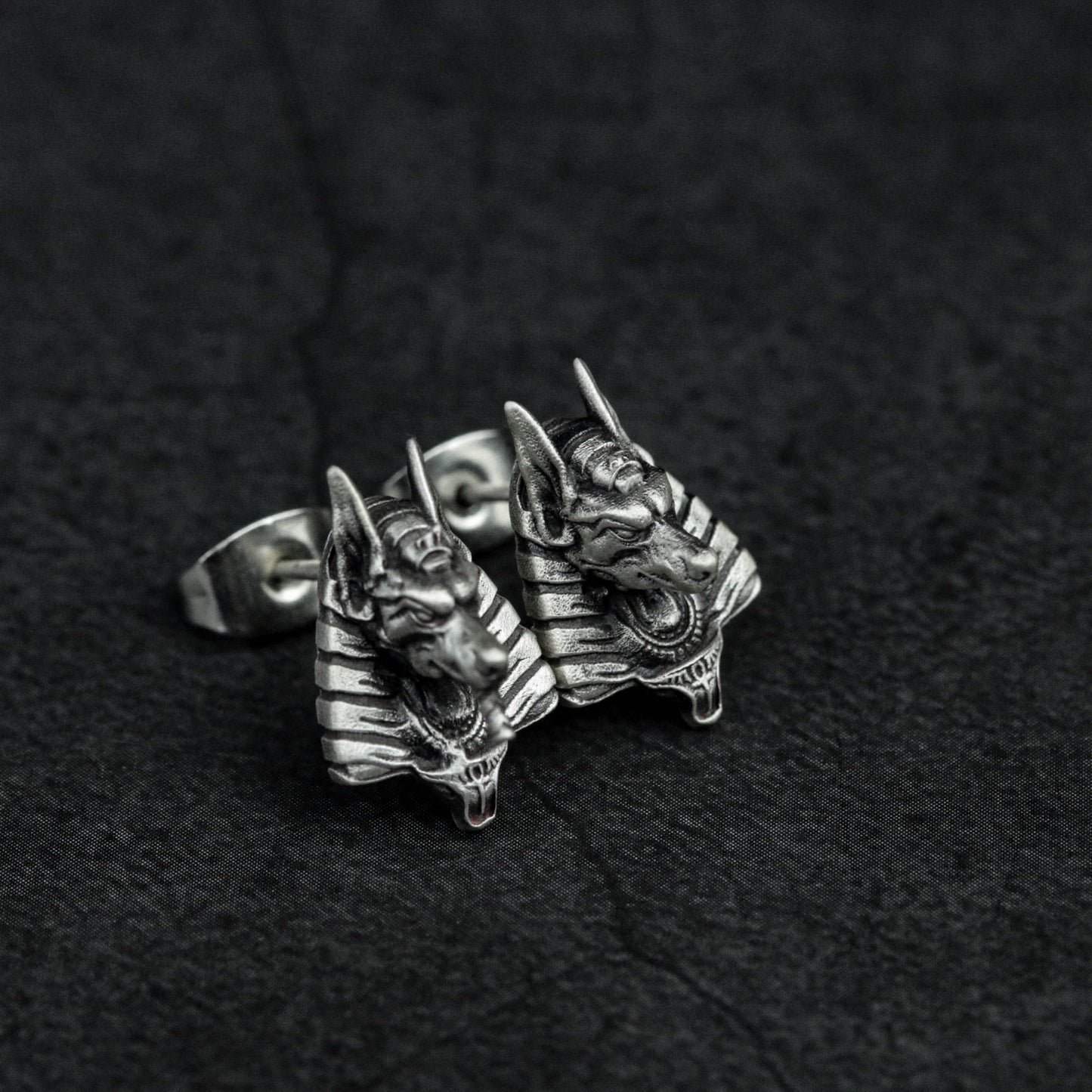 Anubis Egyptian Silver Stud Earrings, Silver Egyptian Jewelry, Egyptian God Stud Earrings - Handmade