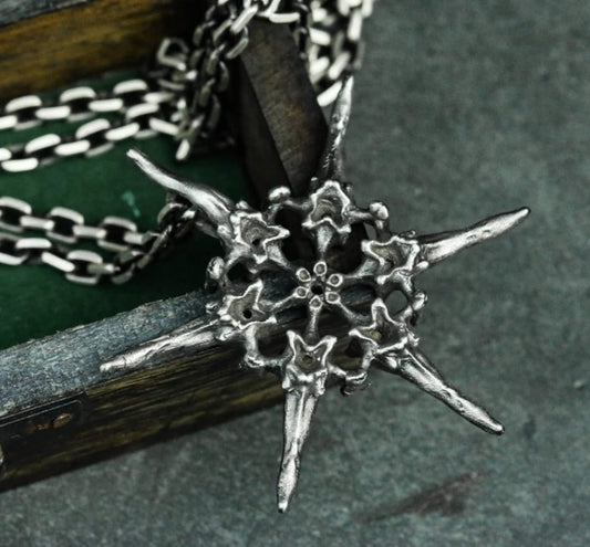 Spine Six Pointed Star 925 Silver Pendant Necklace, Bone Necklace, Spine Necklace, Bone Jewelry