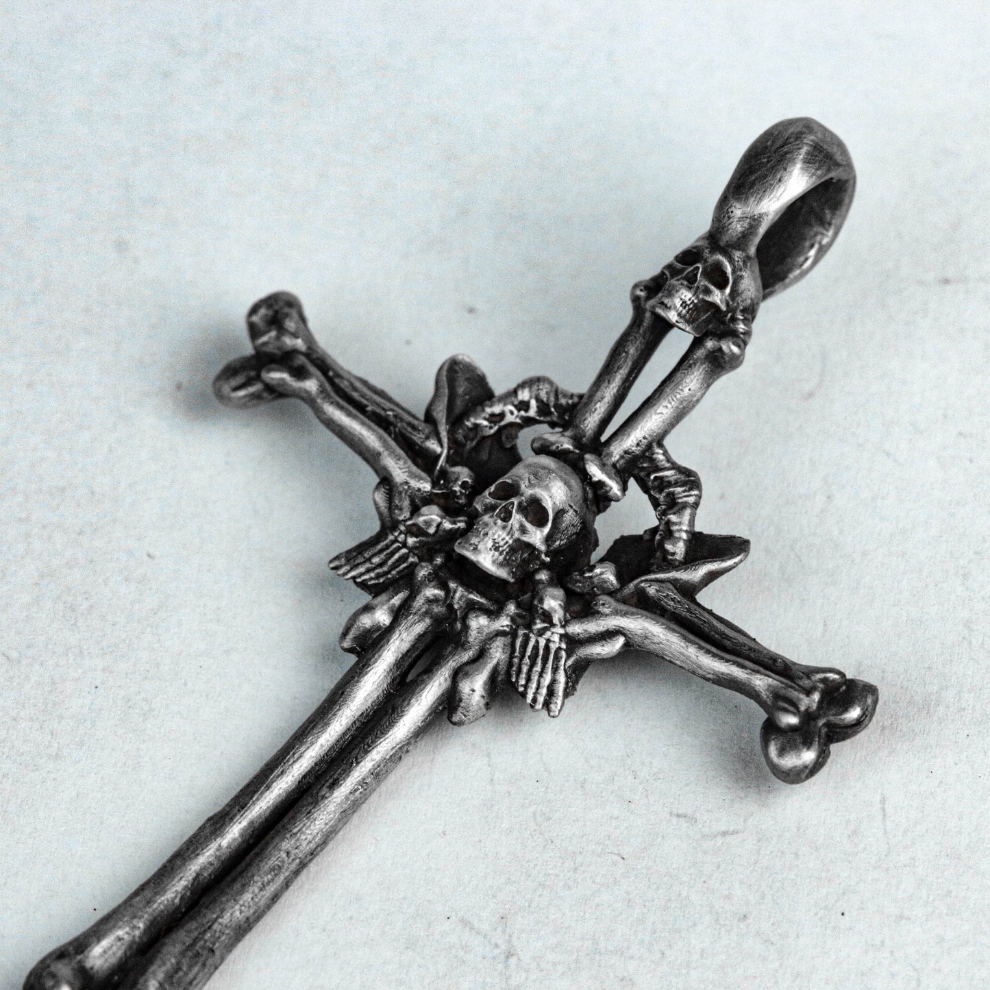 Cross Skull 925 Silver Pendant Necklace, Cross of Faith, Sterling Silver Brass Pendant-Craftsman Made.