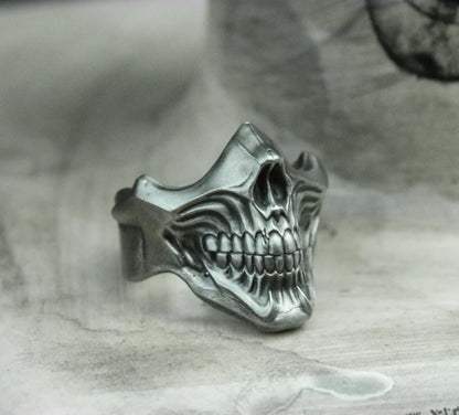 Horror Mask 925 Silver Ring, Gothic Smiley Silver Ring, Disgusting Mask on Finger - SATANHORN
