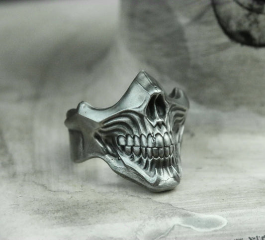 Horror Mask 925 Silver Ring, Gothic Smiley Silver Ring, Disgusting Mask on Finger