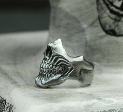 Horror Mask 925 Silver Ring, Gothic Smiley Silver Ring, Disgusting Mask on Finger - SATANHORN