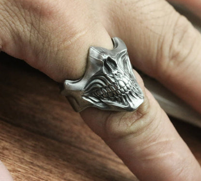 Horror Mask 925 Silver Ring, Gothic Smiley Silver Ring, Disgusting Mask on Finger - SATANHORN