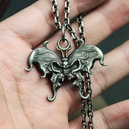 Skull butterfly 925 silver pendant necklace, gothic butterfly insect silver jewelry gift handmade pendant - SATANHORN