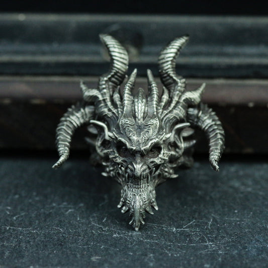 Hell Satan 925 silver ring, demon genie silver jewelry, sheep god skull gift handmade pendant