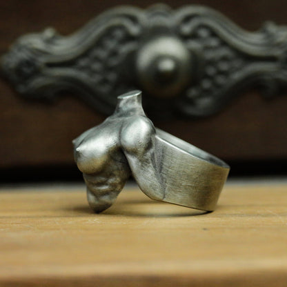 Nude 925 silver ring, fitness girl nude ring, handmade silver breast jewelry personalized gift - SATANHORN