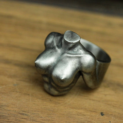 Nude 925 silver ring, fitness girl nude ring, handmade silver breast jewelry personalized gift - SATANHORN