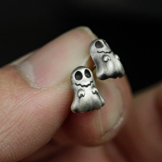 sterling silver ghost stud earrings, ghost accessories, ghost jewelry, fun stud earrings