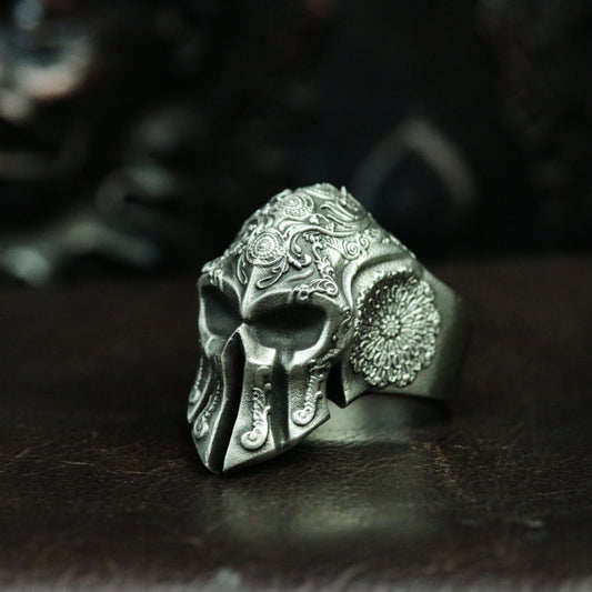 Spartan 925 silver ring, baroque style mask ring, Spartan warrior jewelry personalized gifts