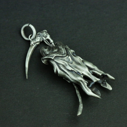 Death 925 silver pendant necklace, death scythe hell goth necklace, skull death silver jewelry personalized gifts - SATANHORN