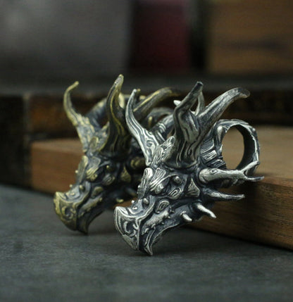 Staghorn Dragon 925 Silver Pendant Necklace, Tyrannosaurus Jewelry, Jurassic Park, Styracosaurus, Monster Necklace