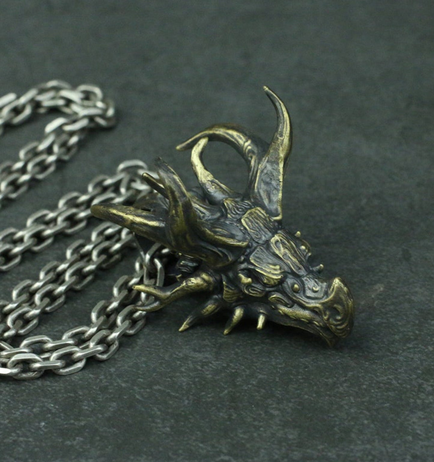 Staghorn Dragon 925 Silver Pendant Necklace, Tyrannosaurus Jewelry, Jurassic Park, Styracosaurus, Monster Necklace