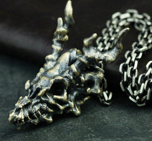 Skull Dragon 925 Silver Pendant Necklace, Animal Skull Jewelry, Handmade Silver Dragon Necklace Pendant, Gift Pendant