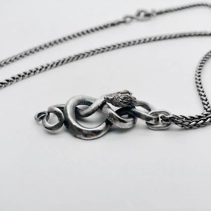 Coiled snake scepter pendant, men's rights jewelry, 925 silver python viper necklace, brass artisan crafted jewelry