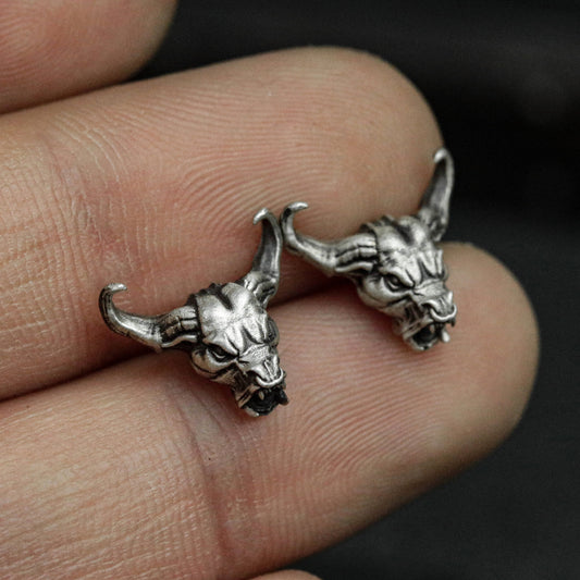 Sterling Silver Bull Head Stud Earrings, Bull Head Stud Earrings, Bull Horn Stud Earrings, Bull Stud Earrings, Gifts for Him, Gifts for Men