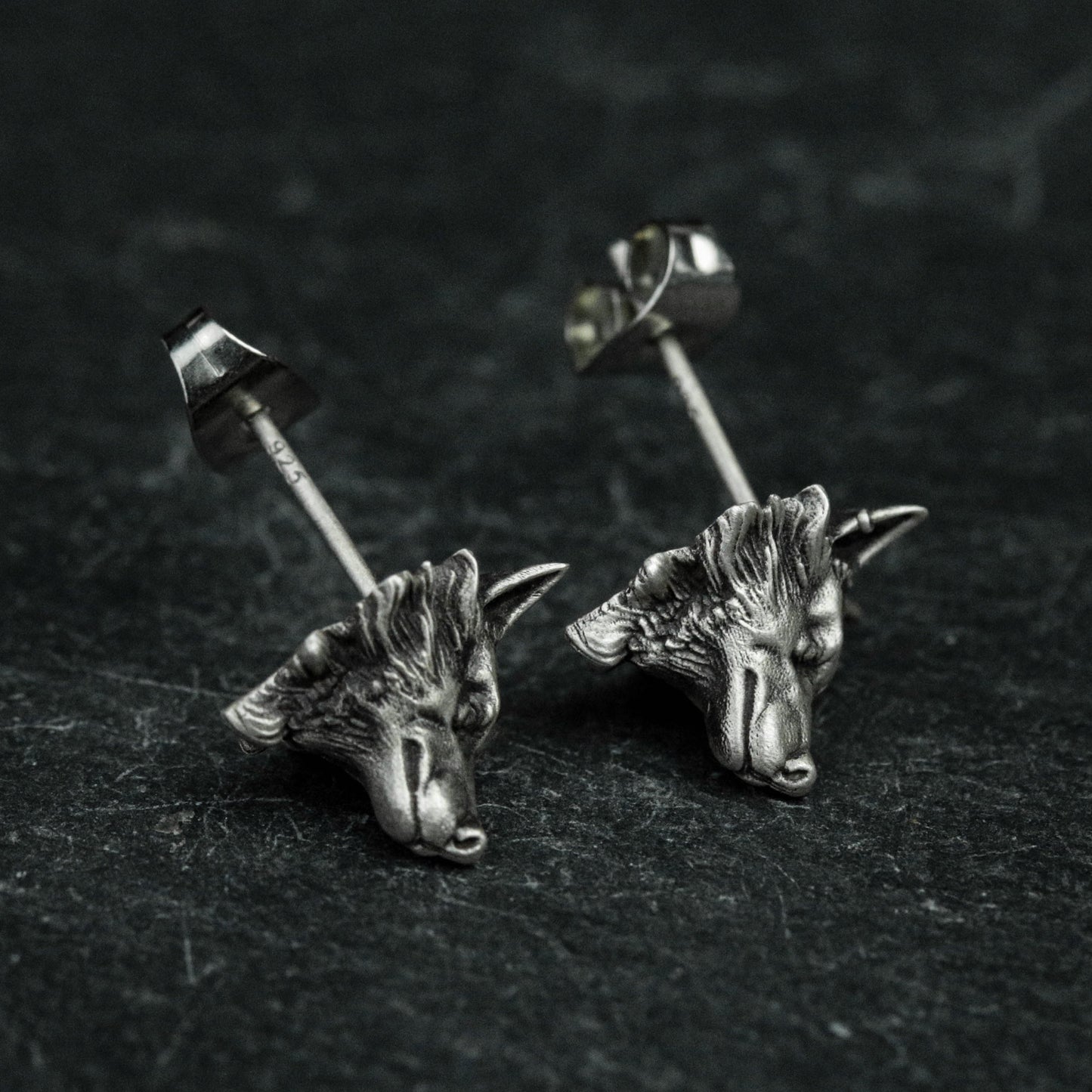 sterling silver wolf head earrings, wolf head earrings, wolf earrings, wild wolf earrings, wild animal earrings, gifts for men