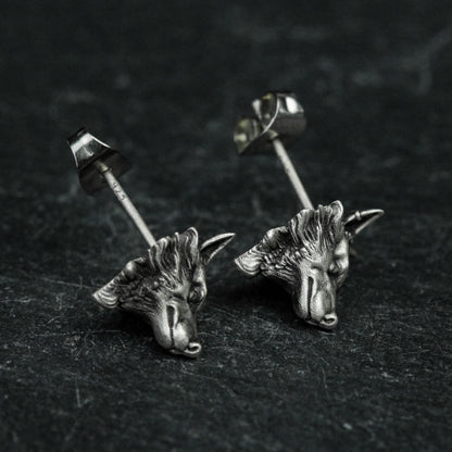 sterling silver wolf head earrings, wolf head earrings, wolf earrings, wild wolf earrings, wild animal earrings, gifts for men