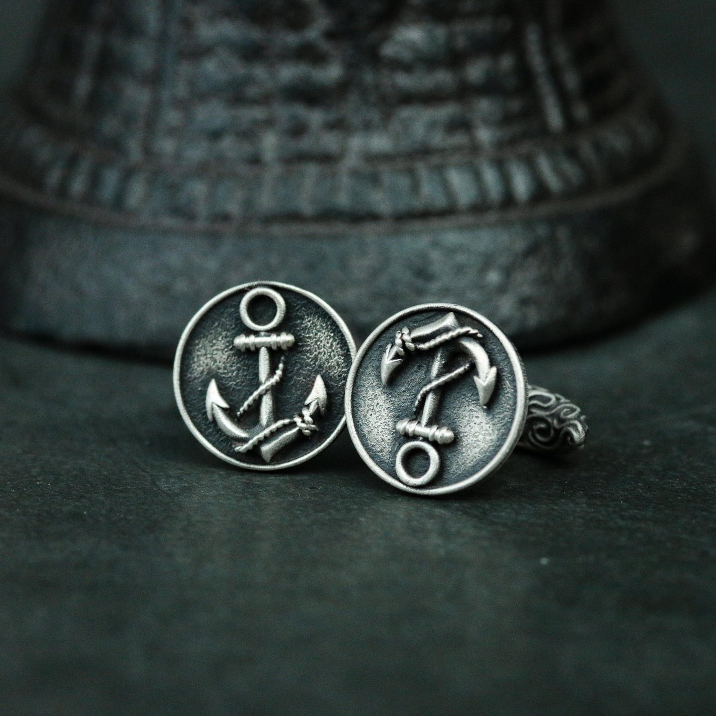 Boat anchor cufflinks handmade in 925 silver, coin round cufflinks silver accessories, sailor nautical cufflinks precious gift