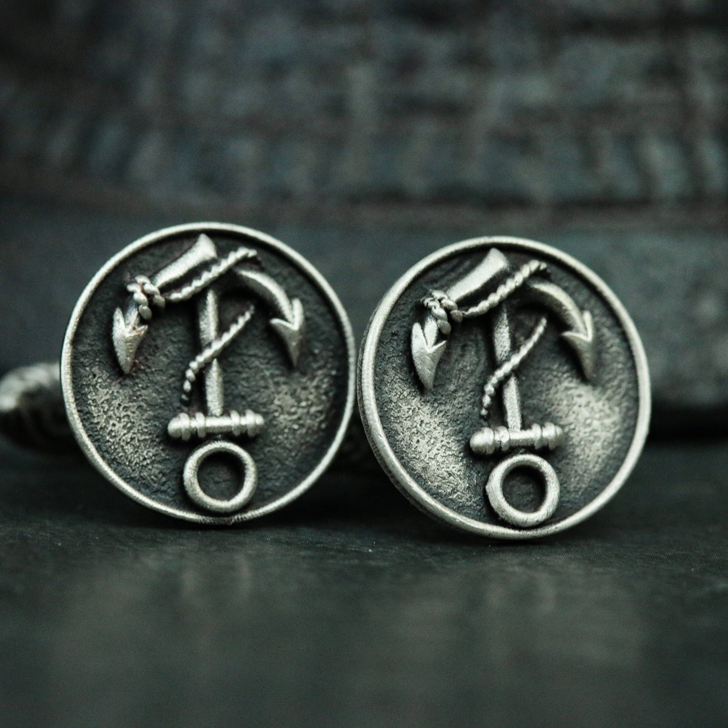 Boat anchor cufflinks handmade in 925 silver, coin round cufflinks silver accessories, sailor nautical cufflinks precious gift