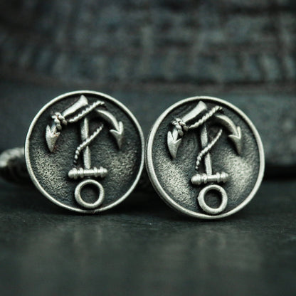 Boat anchor cufflinks handmade in 925 silver, coin round cufflinks silver accessories, sailor nautical cufflinks precious gift - SATANHORN