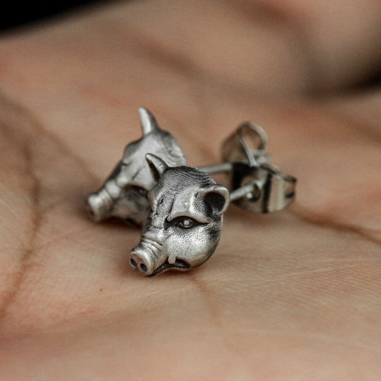 Sterling silver pig head studs, pig head studs, pig studs, animal studs, natural studs, gifts for him