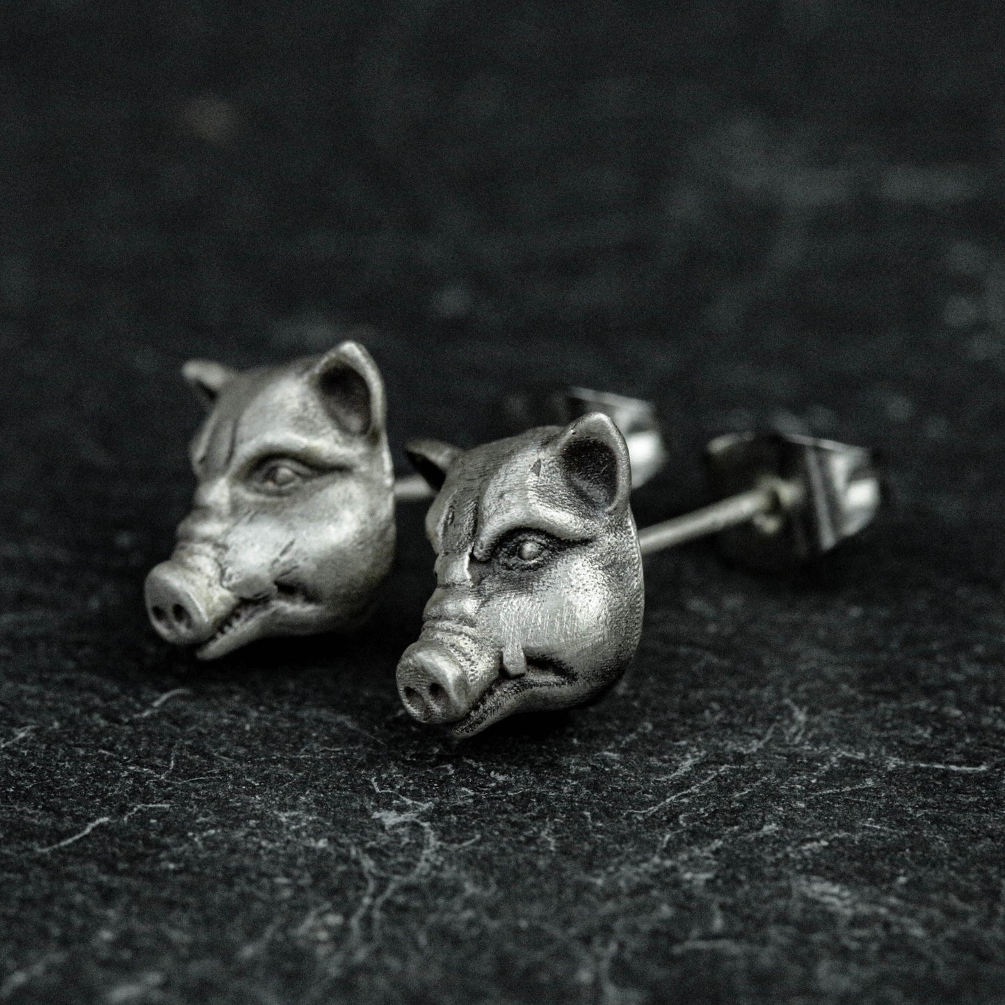 Sterling silver pig head studs, pig head studs, pig studs, animal studs, natural studs, gifts for him