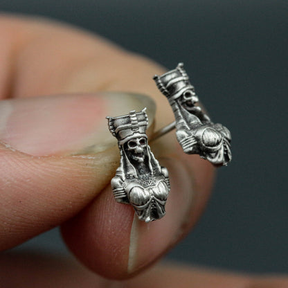 925 Sterling Silver Ancient Egyptian Goddess Earrings, Sterling Silver Earrings, Goddess Stud Earrings, Skull Stud Earrings