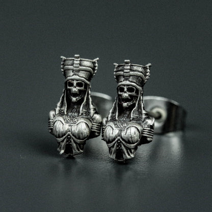 925 Sterling Silver Ancient Egyptian Goddess Earrings, Sterling Silver Earrings, Goddess Stud Earrings, Skull Stud Earrings