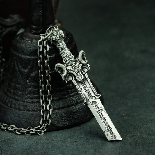 Devil Destruction Sword 925 Silver Pendant Necklace, Death Sword, Rune Sword Pendant Silver Handmade Gift