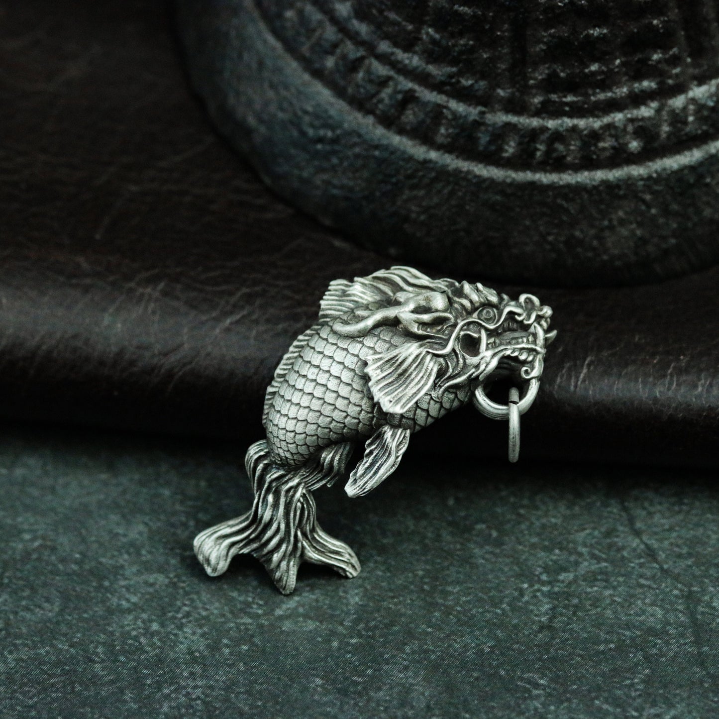 Dragon fish 925 silver pendant necklace, legend of carp turning into dragon, mythical animal dragon son silver handmade gift