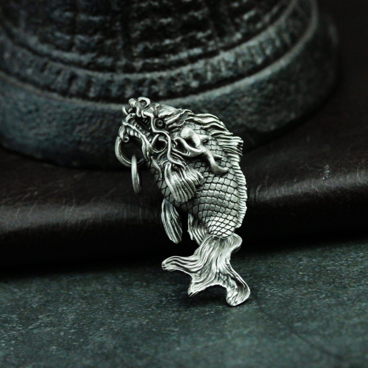 Dragon fish 925 silver pendant necklace, legend of carp turning into dragon, mythical animal dragon son silver handmade gift