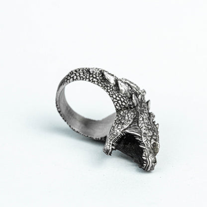 Tyrannosaurus Ring, Men's Ring, Textured 925 Sterling Silver Ring, Dinosaur Brass Ring, Roaring Alien Silver,