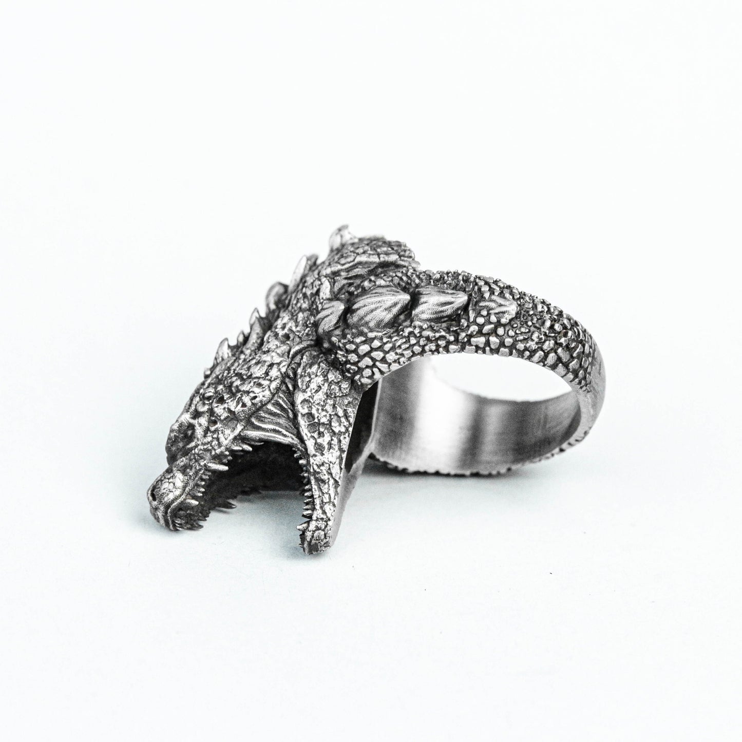 Godzilla Ring, Men's Ring, Textured 925 Sterling Silver Ring, Dinosaur Brass Ring, Roaring Alien Silver, Monster Ring,