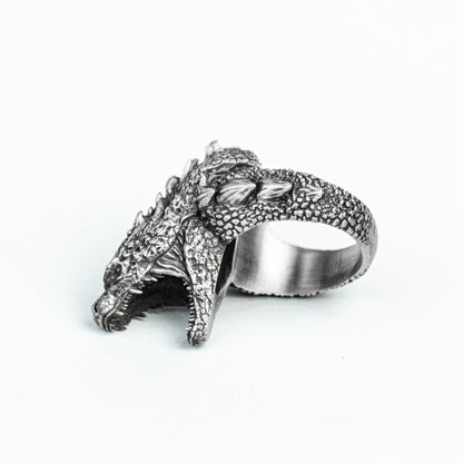 Tyrannosaurus Ring, Men's Ring, Textured 925 Sterling Silver Ring, Dinosaur Brass Ring, Roaring Alien Silver,