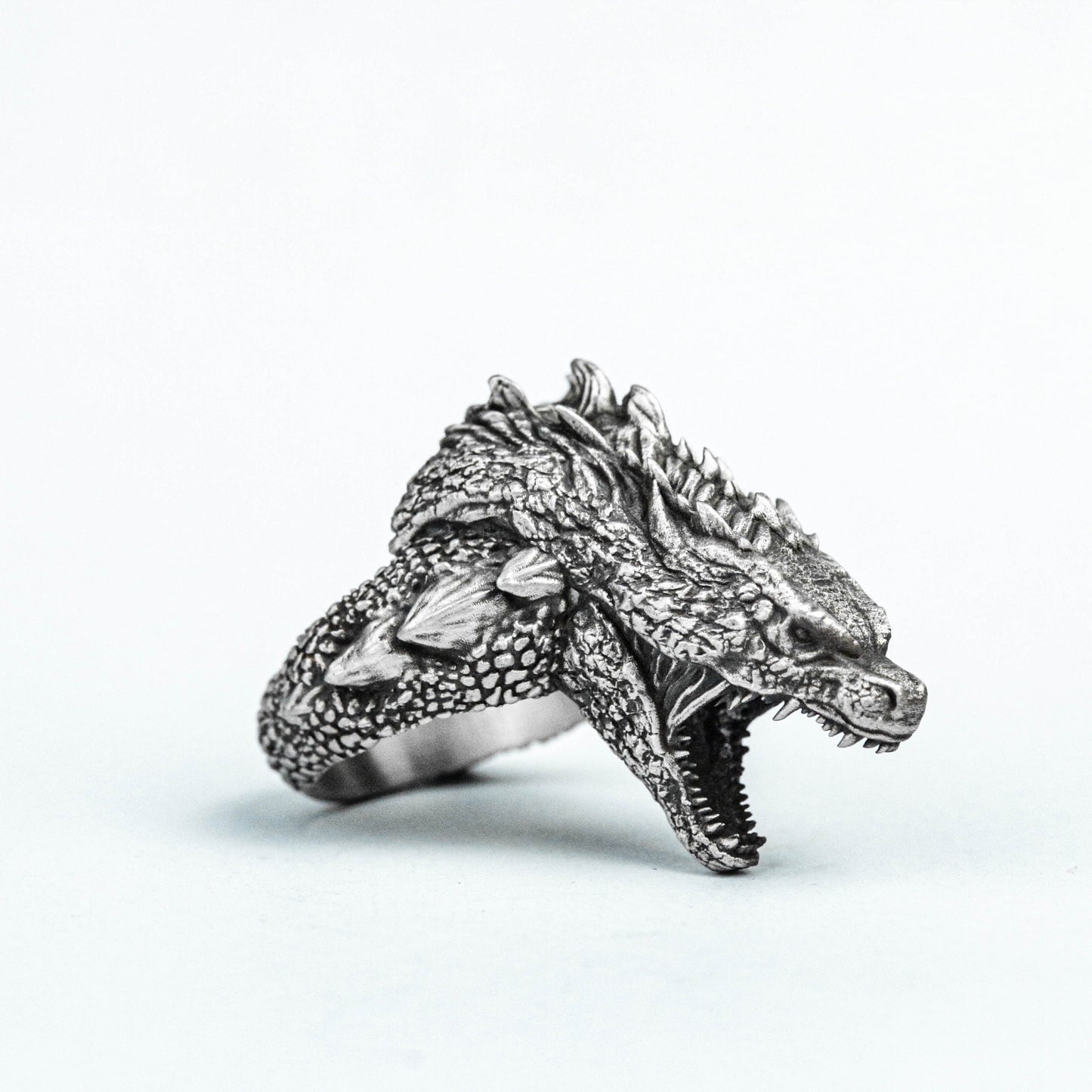 Godzilla Ring, Men's Ring, Textured 925 Sterling Silver Ring, Dinosaur Brass Ring, Roaring Alien Silver, Monster Ring,