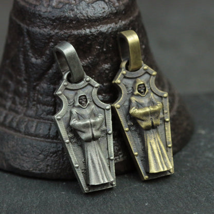 925 silver death pendant death angel demon shield necklace vampire coffin cross pendant brass craftsman made jewelry