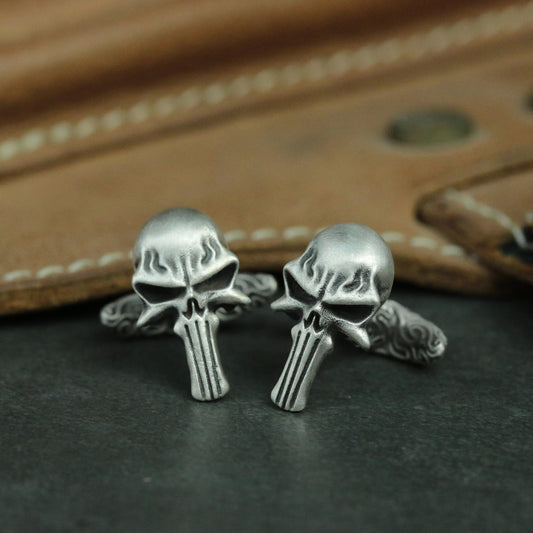 Punisher cufflinks, Sterling Silver Mens Groomsmen Wedding Cufflinks Best Man Gift Luxury Father's Day Memento Mori Cufflinks