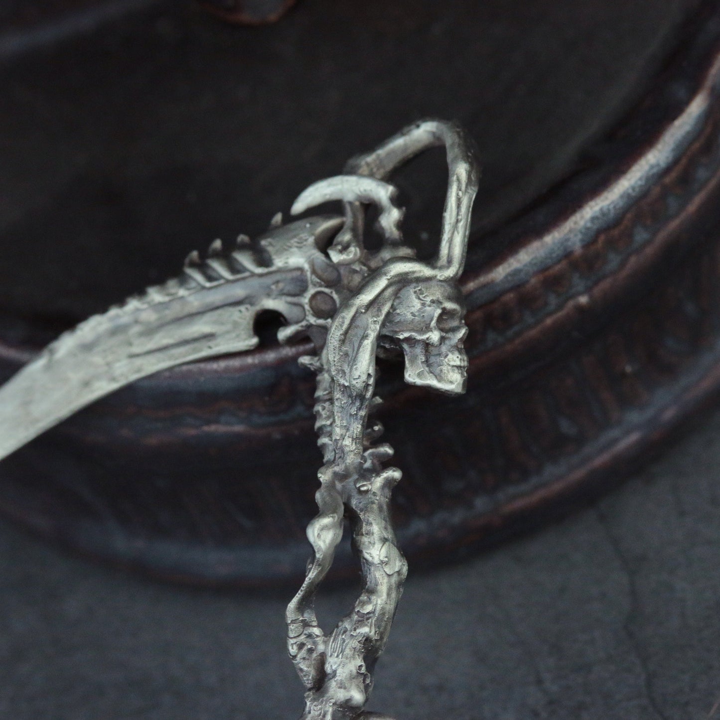 Grim Reaper Scythe Pendant 925 Silver Necklace Skull Pendant Spine Brass Craftsman Making Jewelry