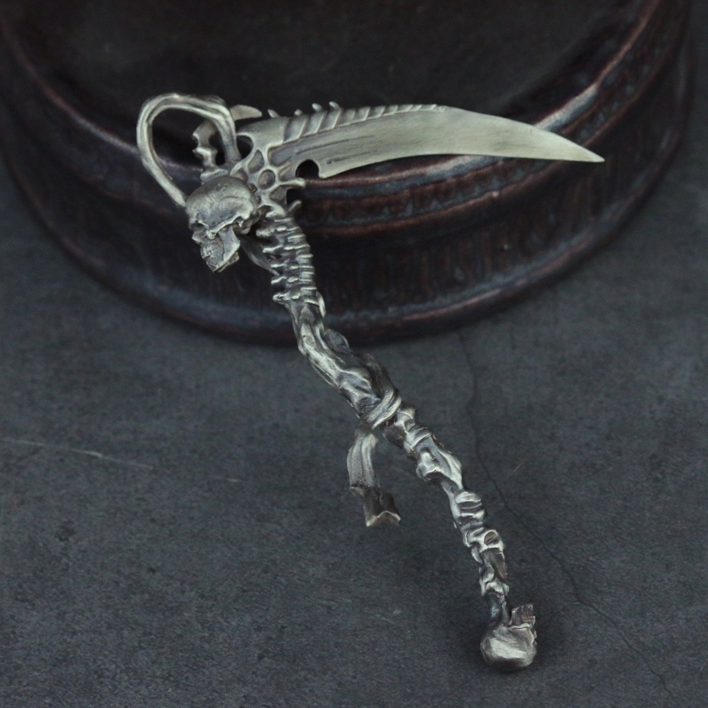 Grim Reaper Scythe Pendant 925 Silver Necklace Skull Pendant Spine Brass Craftsman Making Jewelry