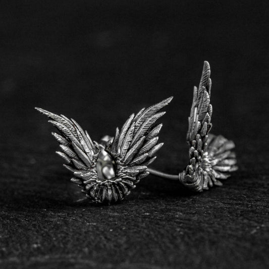 Angel Wing 925 Silver Stud Earrings, Men's Stud Earrings, Devil Wing Jewelry Sterling Silver Handmade-Craftsmen made