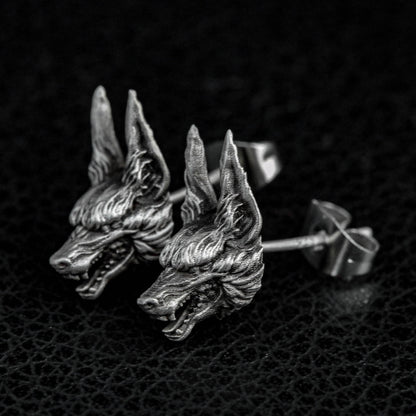 Long ear wolf 925 silver earrings, gothic animal silver earrings, forest animal wolf king design earrings gift