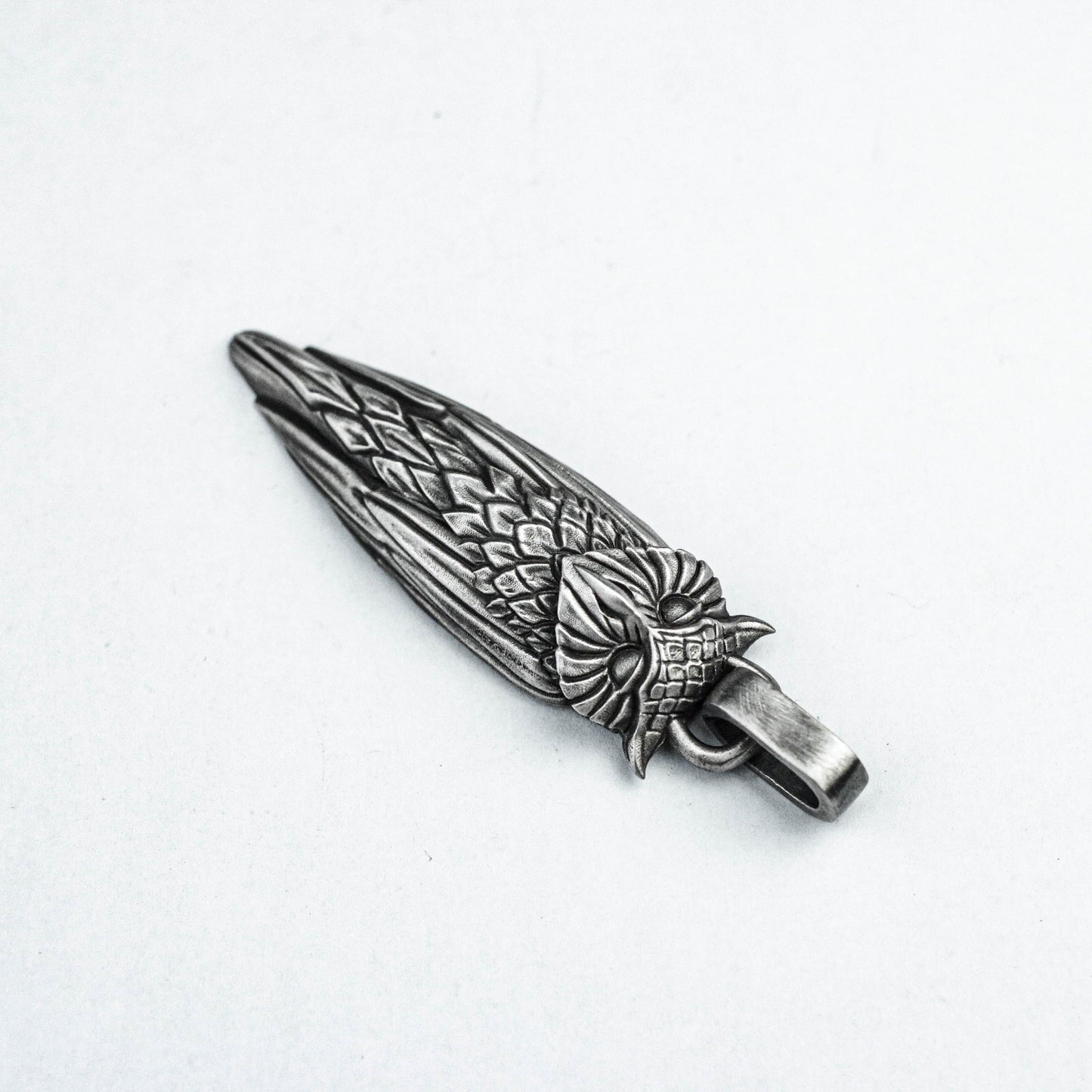 Owl Silver Pendant, Feather Brass Pendant, Hand Carved Ornament Pendant Pendant Pendant Mythological Brass Pendant, Auspicious Pendant