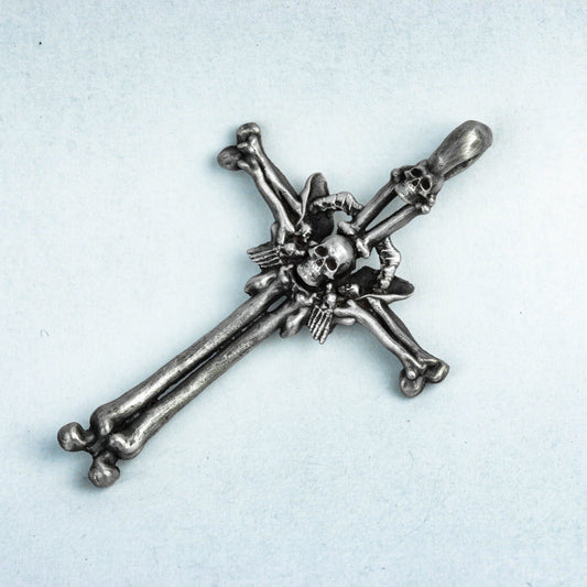 Cross Skull 925 Silver Pendant Necklace, Cross of Faith, Sterling Silver Brass Pendant-Craftsman Made.