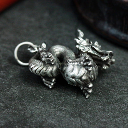 Chinese dragon 925 silver pendant necklace, mythical dragon king silver jewelry, rain or shine dragon king animal Chinese gift pendant
