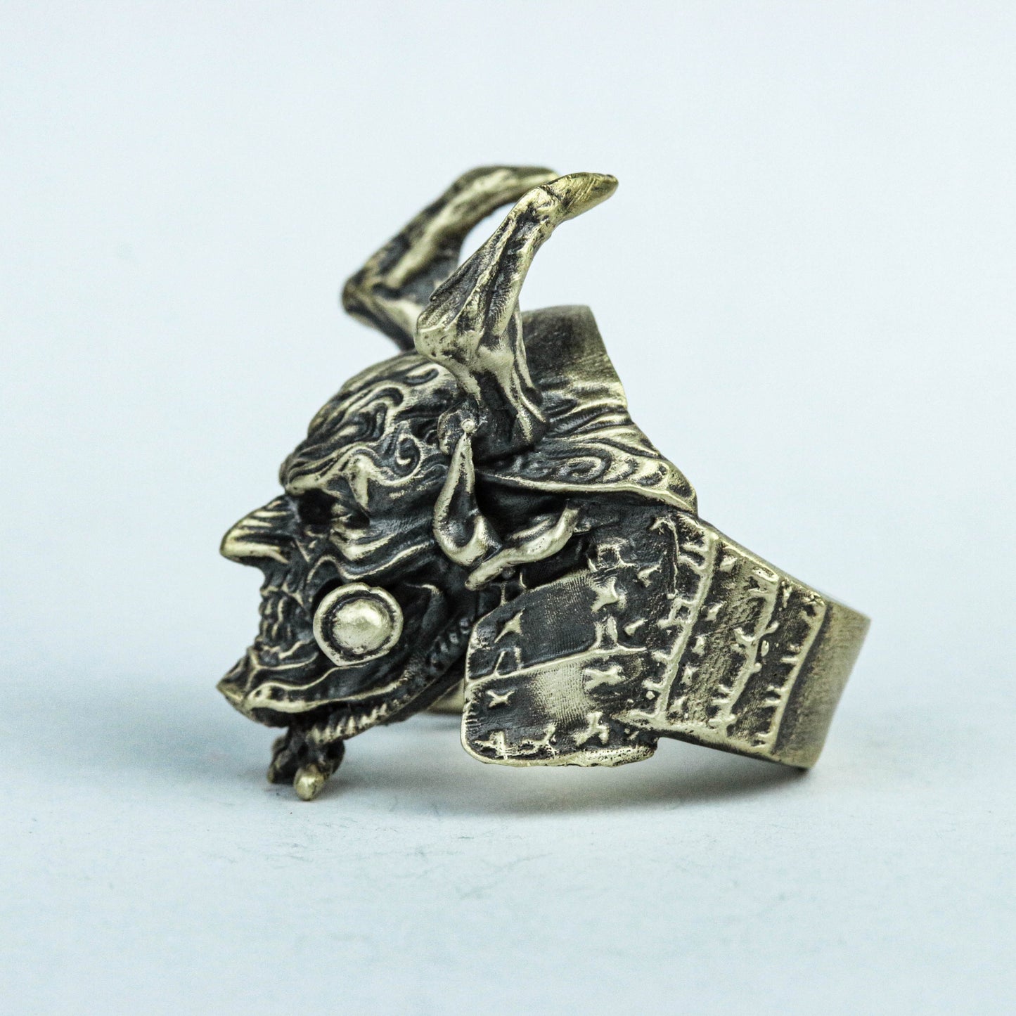 Japanese samurai helmet ring, 925 sterling silver totem ring, brass ring, new silver ring, popular design, mask ring, bite ring