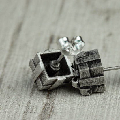 gift box earrings, box earrings, small earrings, mini earrings, small gifts, minimalist earrings