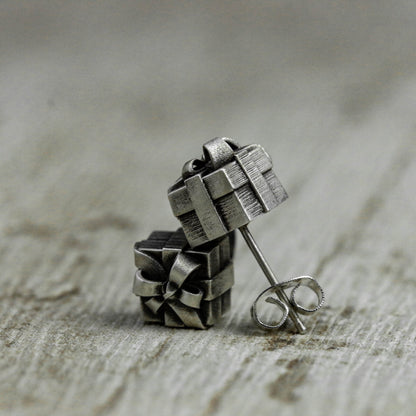 gift box earrings, box earrings, small earrings, mini earrings, small gifts, minimalist earrings