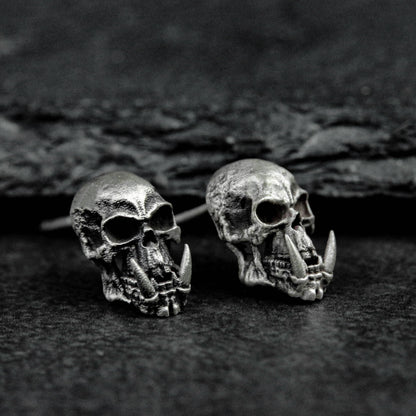 fangs skull earrings, skull earrings, fangs earrings, horror earrings, gifts for men, gifts for him